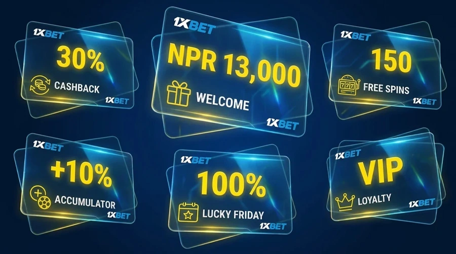 1xBet Nepal bonus types — cashback, free spins, accumulator boost